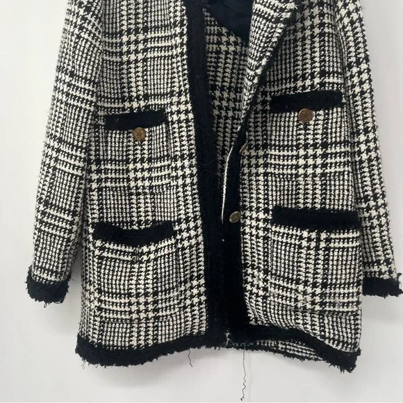 Zara Tweed Black And White Blazer academia gold buttons old money classy - Picture 12 of 16